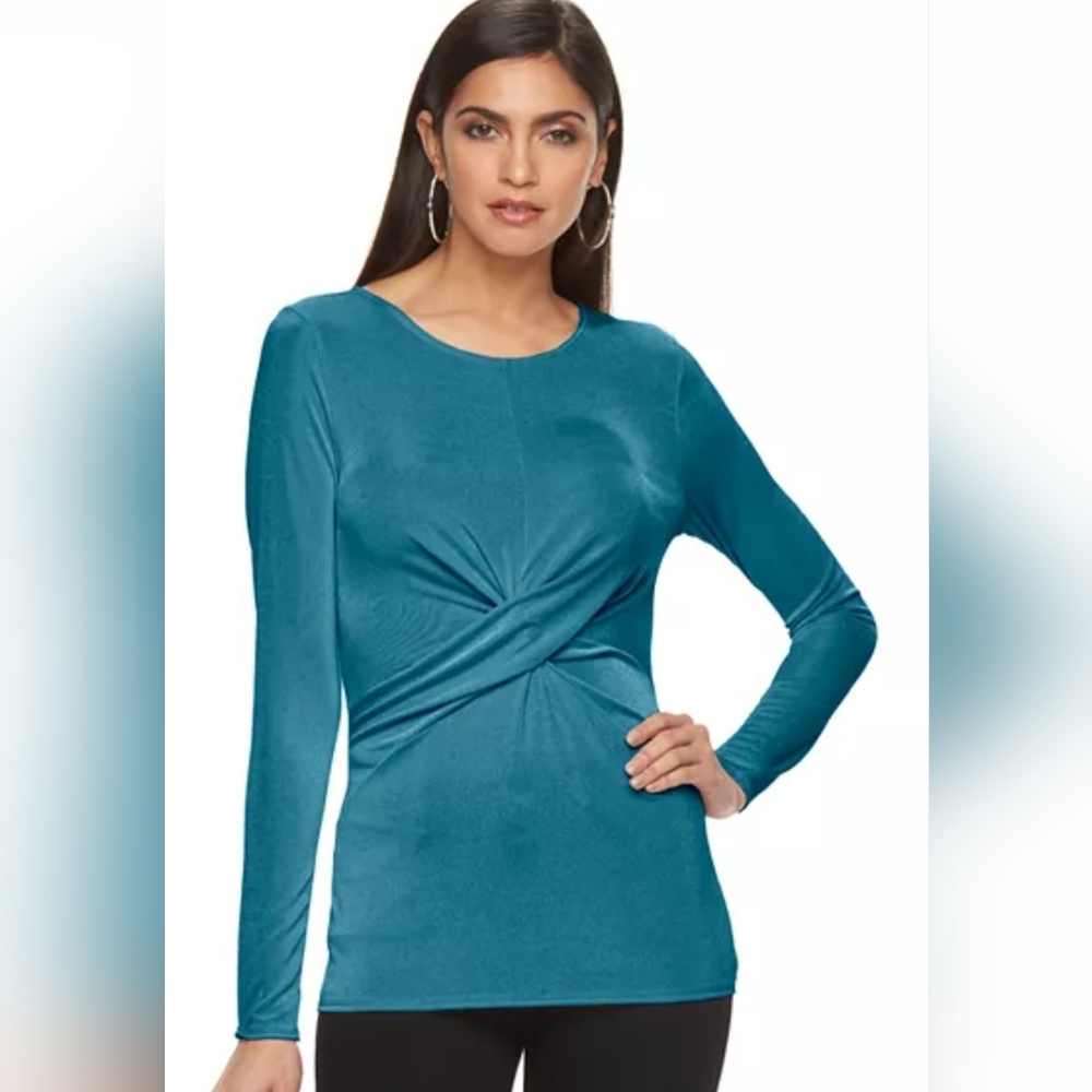 NWT Jennifer Lopez Teal Twist Front Top